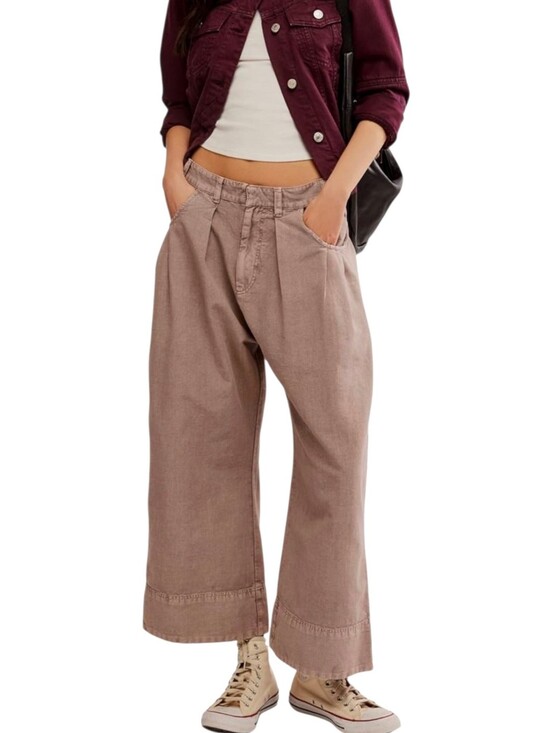 Free People Pants - Free People Sweet Talk Chino Pants Phantom Grey/Tan Wide Leg Crop Size 12 NWT
